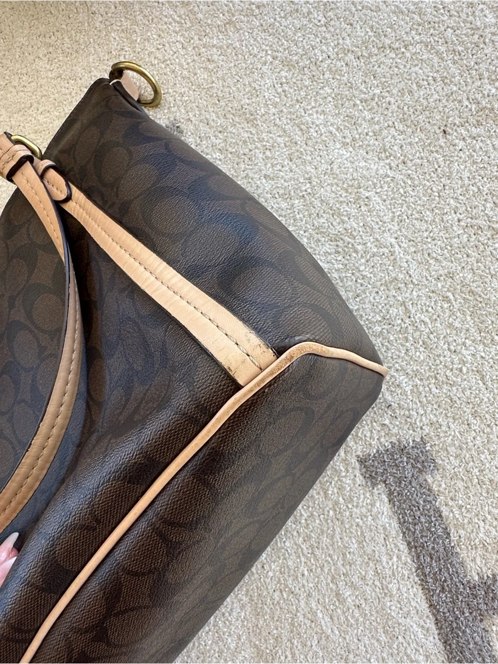 Coach Brown Signature Shoulder Bag with Tan Trim